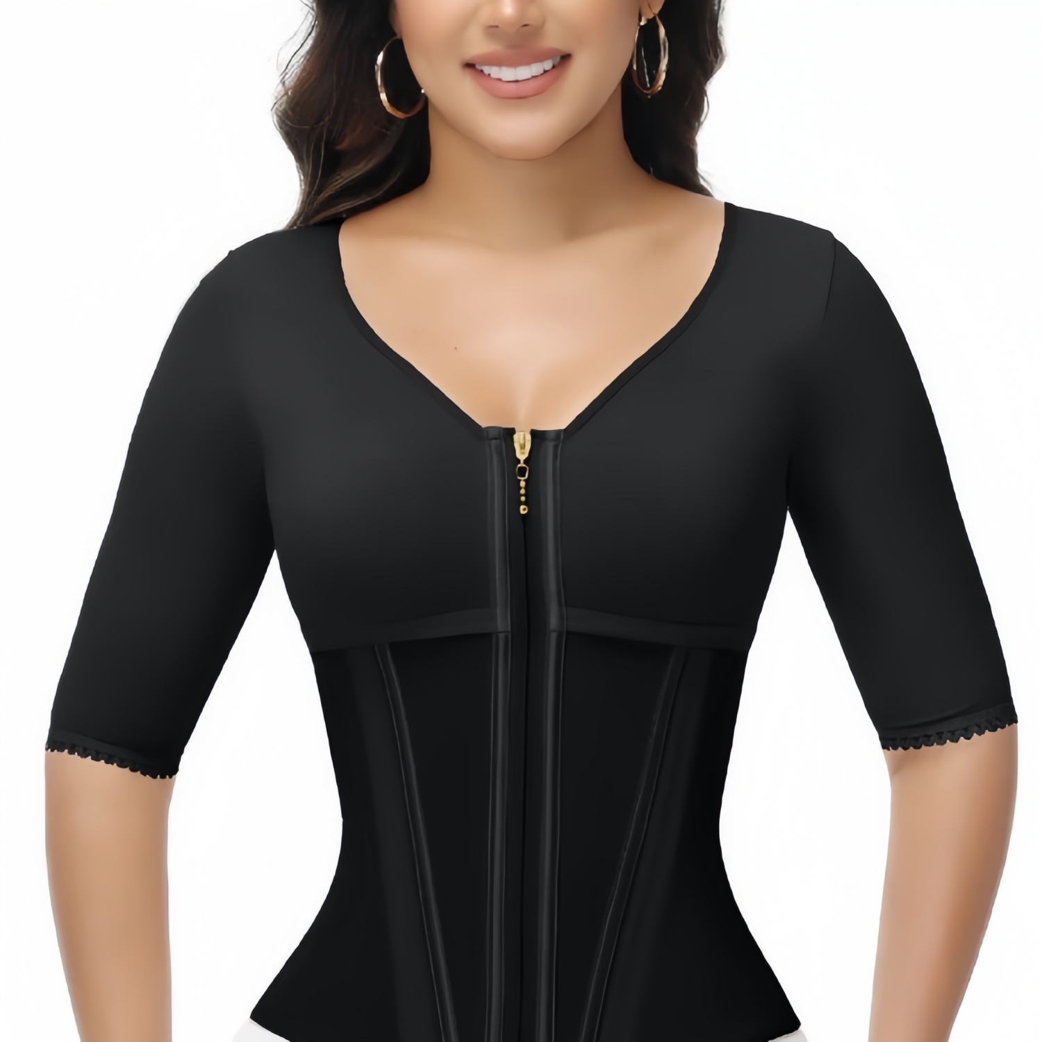 Womens Shapewear Tank Top - Front Zipper Boned Waist Cincher Corset